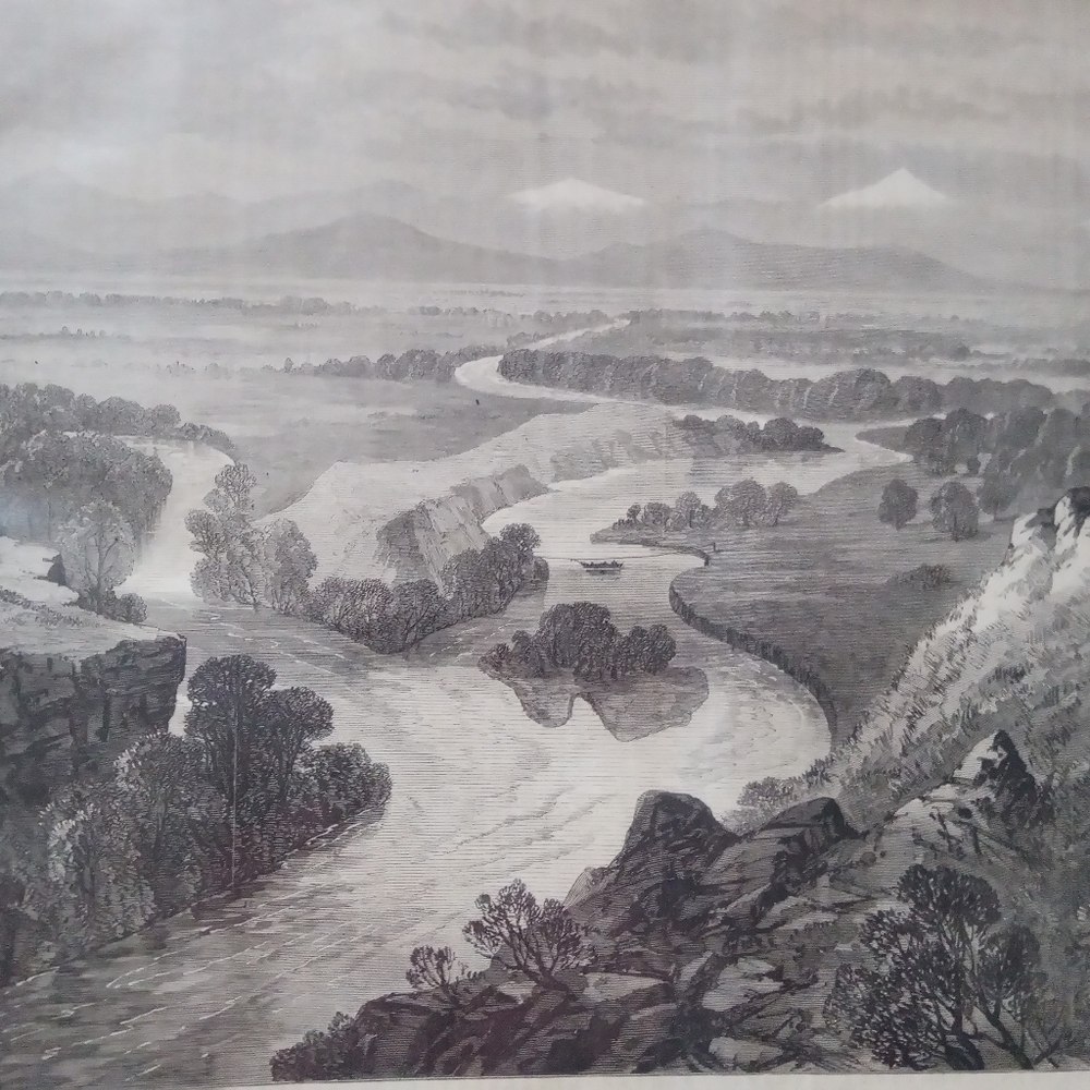 1870 Mississippi River Serene Landscape Art Print in Black and Gray